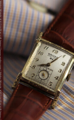 ケース表面に装飾を施したグリュエンのアンティーク腕時計 【1950年頃】-W1660-3