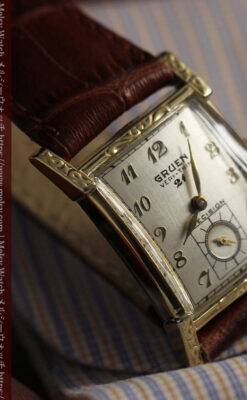 ケース表面に装飾を施したグリュエンのアンティーク腕時計 【1950年頃】-W1660-4