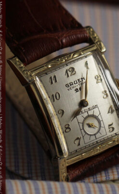 ケース表面に装飾を施したグリュエンのアンティーク腕時計 【1950年頃】-W1660-5