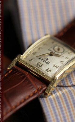 ケース表面に装飾を施したグリュエンのアンティーク腕時計 【1950年頃】-W1660-7