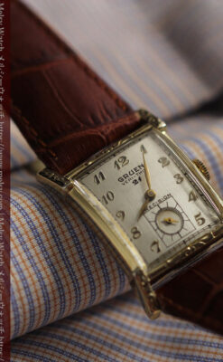 ケース表面に装飾を施したグリュエンのアンティーク腕時計 【1950年頃】-W1660-8