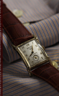 ケース表面に装飾を施したグリュエンのアンティーク腕時計 【1950年頃】-W1660-9