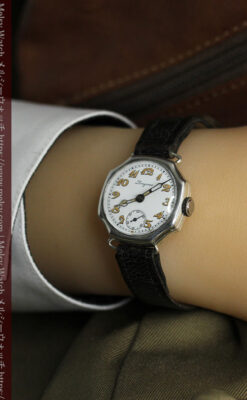 ロンジン 100年の風格漂う希少八角形の銀無垢アンティーク腕時計 【1916年頃】-W1661-26