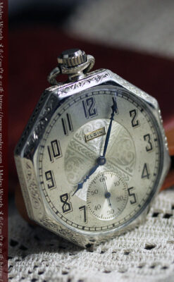 エルジンの個性的な八角形アンティーク懐中時計【1925年頃】-P2393-2