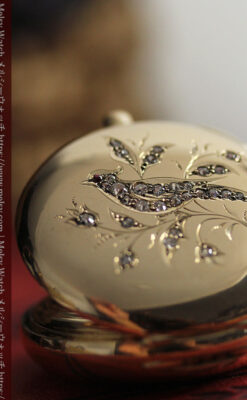 合計30石のダイヤとルビーが煌めく ウォルサムの金無垢アンティーク懐中時計 【1900年頃】-P2395-10