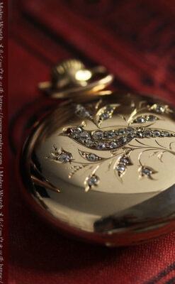 合計30石のダイヤとルビーが煌めく ウォルサムの金無垢アンティーク懐中時計 【1900年頃】-P2395-11