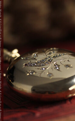 合計30石のダイヤとルビーが煌めく ウォルサムの金無垢アンティーク懐中時計 【1900年頃】-P2395-12