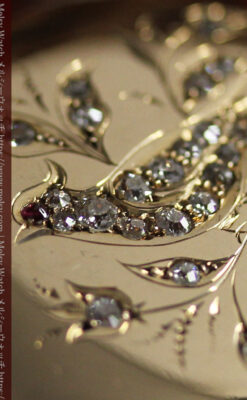 合計30石のダイヤとルビーが煌めく ウォルサムの金無垢アンティーク懐中時計 【1900年頃】-P2395-13