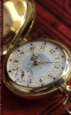 合計30石のダイヤとルビーが煌めく ウォルサムの金無垢アンティーク懐中時計 【1900年頃】-P2395-14