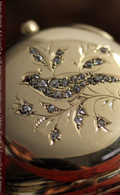 合計30石のダイヤとルビーが煌めく ウォルサムの金無垢アンティーク懐中時計 【1900年頃】-P2395-2