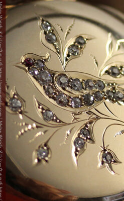 合計30石のダイヤとルビーが煌めく ウォルサムの金無垢アンティーク懐中時計 【1900年頃】-P2395-3