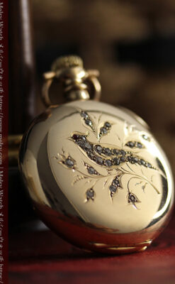 合計30石のダイヤとルビーが煌めく ウォルサムの金無垢アンティーク懐中時計 【1900年頃】-P2395-4