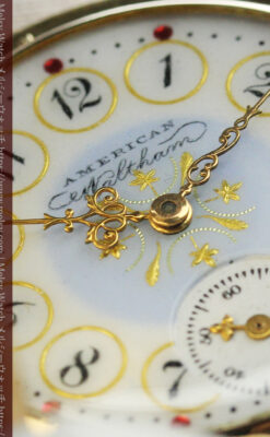 合計30石のダイヤとルビーが煌めく ウォルサムの金無垢アンティーク懐中時計 【1900年頃】-P2395-5