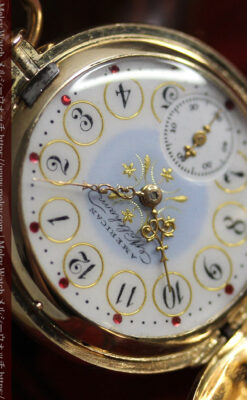 合計30石のダイヤとルビーが煌めく ウォルサムの金無垢アンティーク懐中時計 【1900年頃】-P2395-6