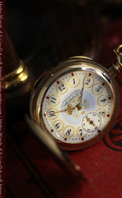 合計30石のダイヤとルビーが煌めく ウォルサムの金無垢アンティーク懐中時計 【1900年頃】-P2395-7