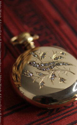 合計30石のダイヤとルビーが煌めく ウォルサムの金無垢アンティーク懐中時計 【1900年頃】-P2395-8