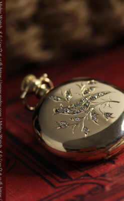 合計30石のダイヤとルビーが煌めく ウォルサムの金無垢アンティーク懐中時計 【1900年頃】-P2395-9