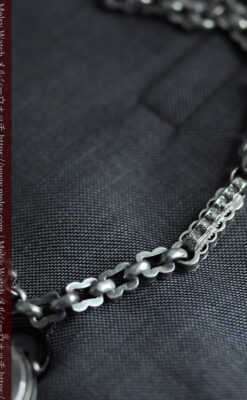 銀無垢アンティーク懐中時計チェーン 英国ビクトリア女王銀貨【1889年頃】-C0525-15