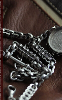 銀無垢アンティーク懐中時計チェーン 英国ビクトリア女王銀貨【1889年頃】-C0525-8