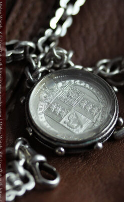 銀無垢アンティーク懐中時計チェーン 英国ビクトリア女王銀貨【1889年頃】-C0525-9