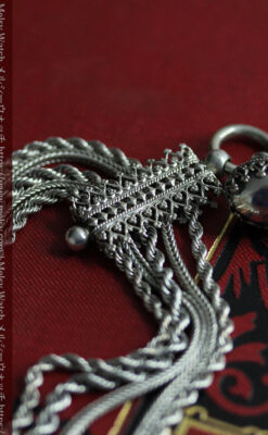 豪華で繊細さ際立つ5本線のアンティーク銀無垢懐中時計チェーン-C0526-10