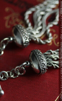 豪華で繊細さ際立つ5本線のアンティーク銀無垢懐中時計チェーン-C0526-11