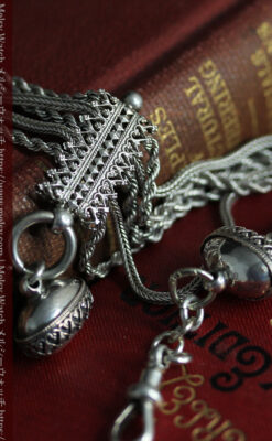 豪華で繊細さ際立つ5本線のアンティーク銀無垢懐中時計チェーン-C0526-5