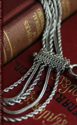 豪華で繊細さ際立つ5本線のアンティーク銀無垢懐中時計チェーン-C0526-6