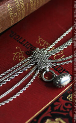 豪華で繊細さ際立つ5本線のアンティーク銀無垢懐中時計チェーン-C0526-7