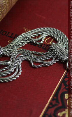 豪華で繊細さ際立つ5本線のアンティーク銀無垢懐中時計チェーン-C0526-8