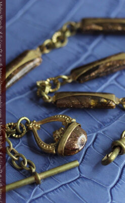 真鍮色で特殊なデザイン&特別な色味の懐中時計チェーン-C0528-8