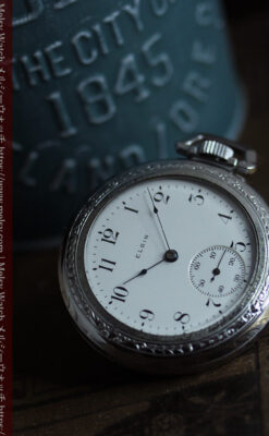 エルジンのケース装飾の綺麗なアンティーク懐中時計 【1900年頃】-P2396-6