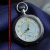 牡鹿の大型銀時計 淡いターコイズ色と金模様 エルジンのアンティーク懐中時計-P2397-1