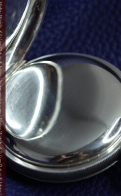 牡鹿の大型銀時計 淡いターコイズ色と金模様 エルジンのアンティーク懐中時計-P2397-14