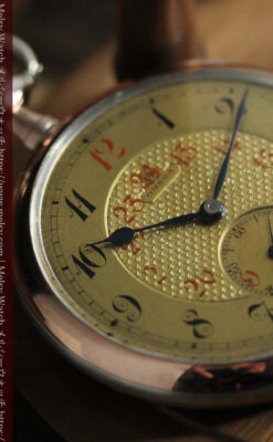 金色文字盤にローズ色 オメガの銀無垢アンティーク懐中時計 【1915年頃】-P2398-10