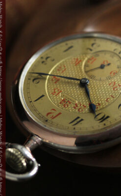 金色文字盤にローズ色 オメガの銀無垢アンティーク懐中時計 【1915年頃】-P2398-11