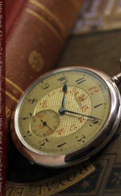 金色文字盤にローズ色 オメガの銀無垢アンティーク懐中時計 【1915年頃】-P2398-13