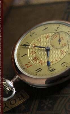 金色文字盤にローズ色 オメガの銀無垢アンティーク懐中時計 【1915年頃】-P2398-14