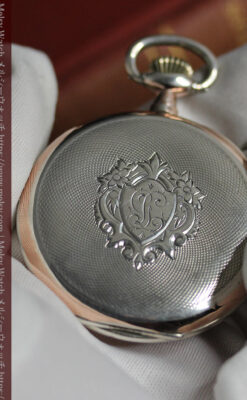 金色文字盤にローズ色 オメガの銀無垢アンティーク懐中時計 【1915年頃】-P2398-16