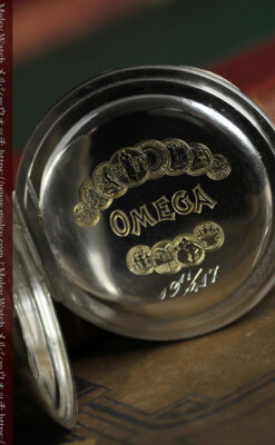 金色文字盤にローズ色 オメガの銀無垢アンティーク懐中時計 【1915年頃】-P2398-18