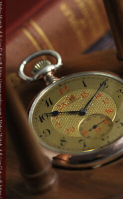 金色文字盤にローズ色 オメガの銀無垢アンティーク懐中時計 【1915年頃】-P2398-3