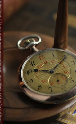 金色文字盤にローズ色 オメガの銀無垢アンティーク懐中時計 【1915年頃】-P2398-4