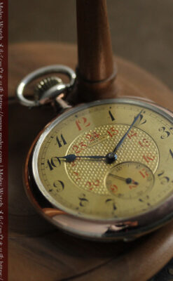 金色文字盤にローズ色 オメガの銀無垢アンティーク懐中時計 【1915年頃】-P2398-5