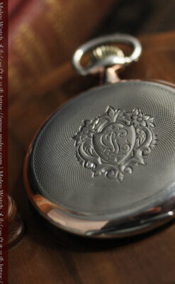 金色文字盤にローズ色 オメガの銀無垢アンティーク懐中時計 【1915年頃】-P2398-7