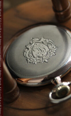 金色文字盤にローズ色 オメガの銀無垢アンティーク懐中時計 【1915年頃】-P2398-8