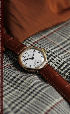 多面六角形の金無垢オメガ 見せたくなるアンティーク腕時計 【1928年頃】-W1662-4