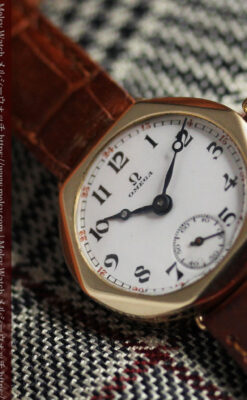 多面六角形の金無垢オメガ 見せたくなるアンティーク腕時計 【1928年頃】-W1662-5