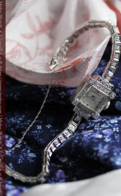 総金無垢ロンジンの女性用アンティーク腕時計 ダイヤモンド62石 【1950年頃】-W1664-10