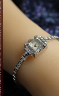 総金無垢ロンジンの女性用アンティーク腕時計 ダイヤモンド62石 【1950年頃】-W1664-18