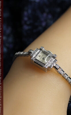 総金無垢ロンジンの女性用アンティーク腕時計 ダイヤモンド62石 【1950年頃】-W1664-19